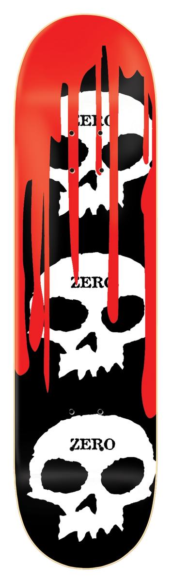 Skateboard deck with red skull and white bone graphics