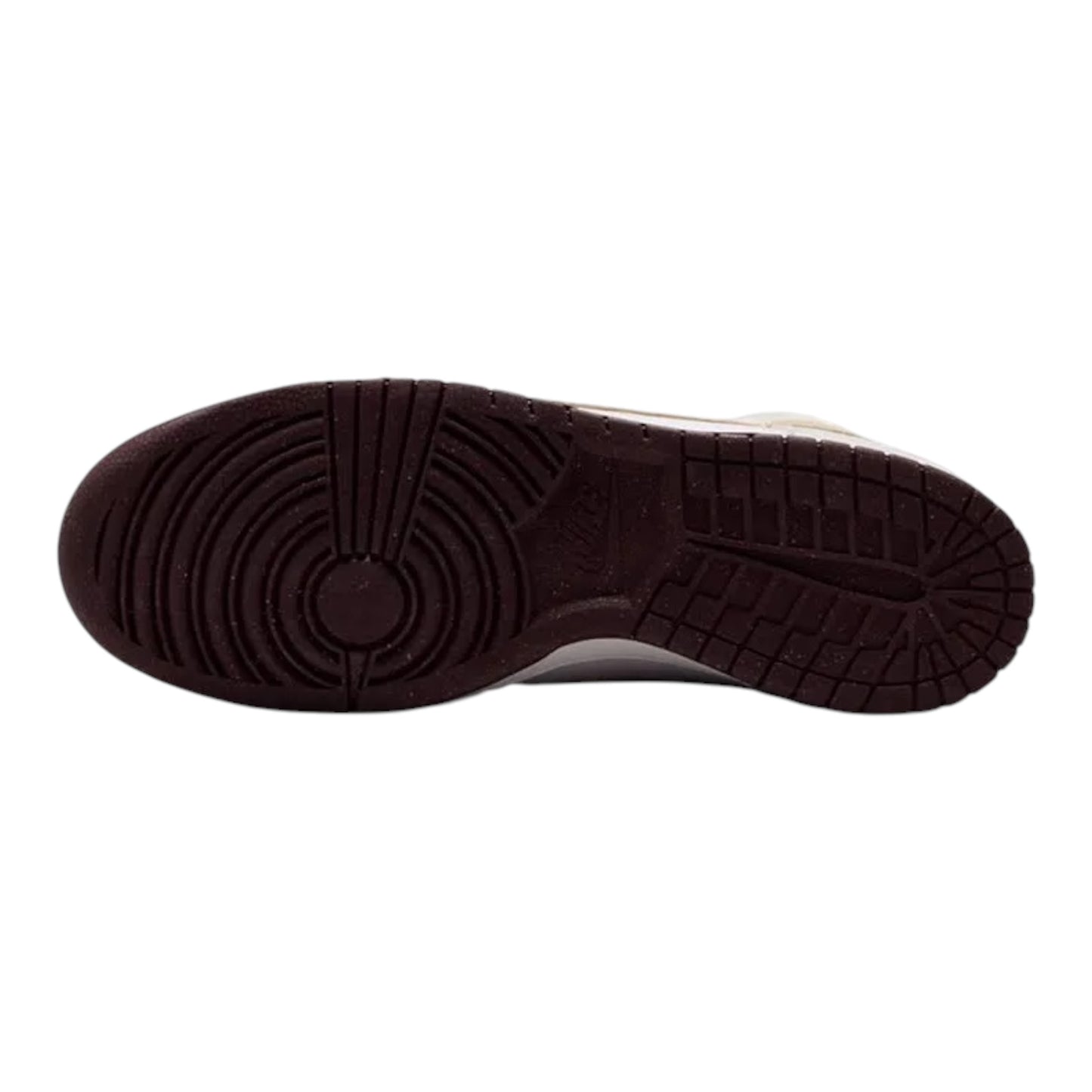 Nike high-top shoe outsole, dark brown rubber tread with circular herringbone pattern
