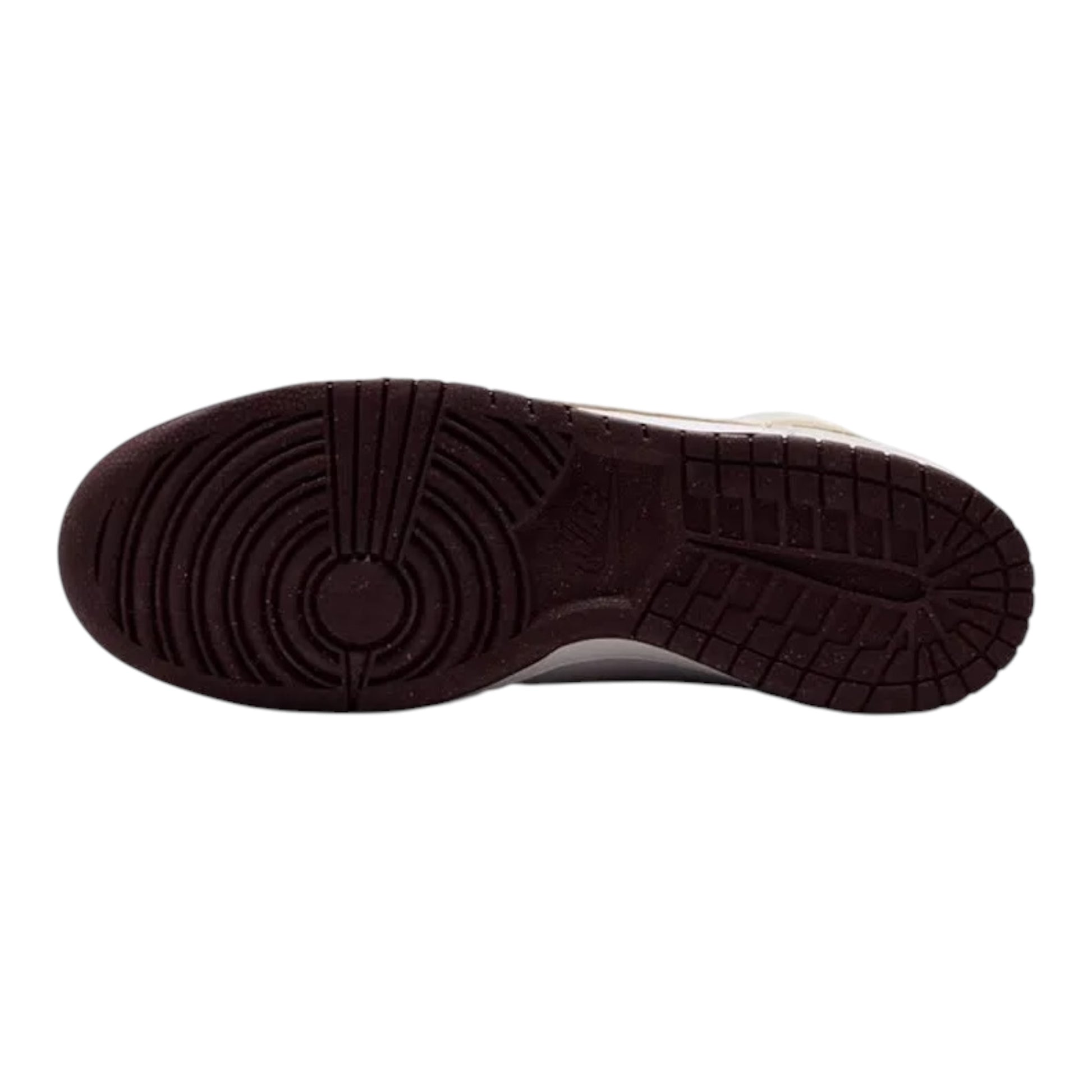 Nike high-top shoe outsole, dark brown rubber tread with circular herringbone pattern