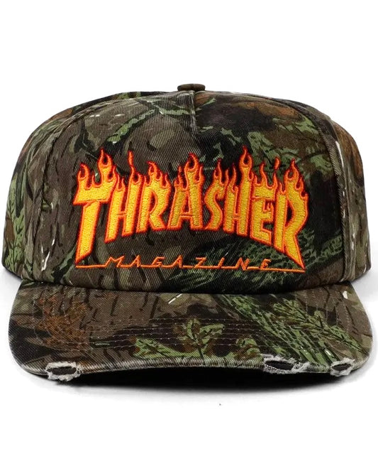 FLAME DISTRESSED SNAPBACK HAT