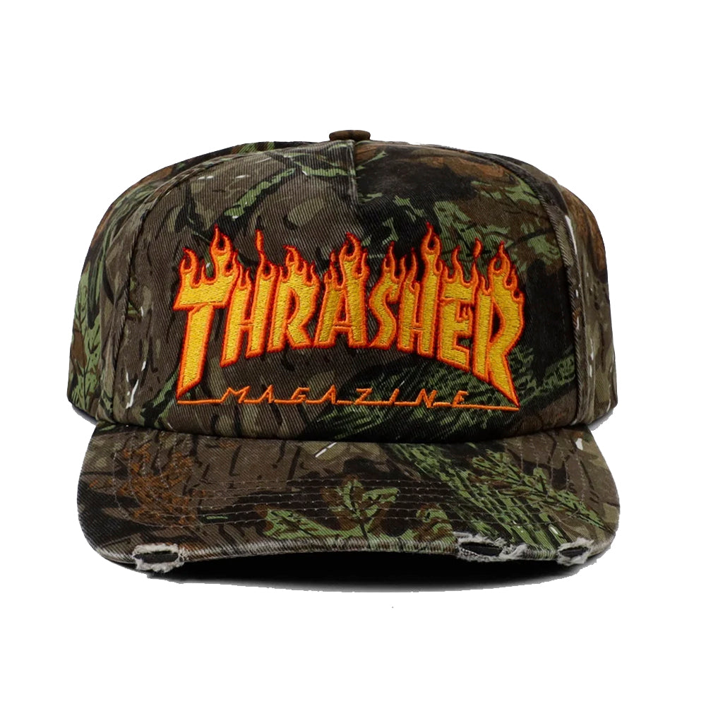 FLAME DISTRESSED SNAPBACK HAT