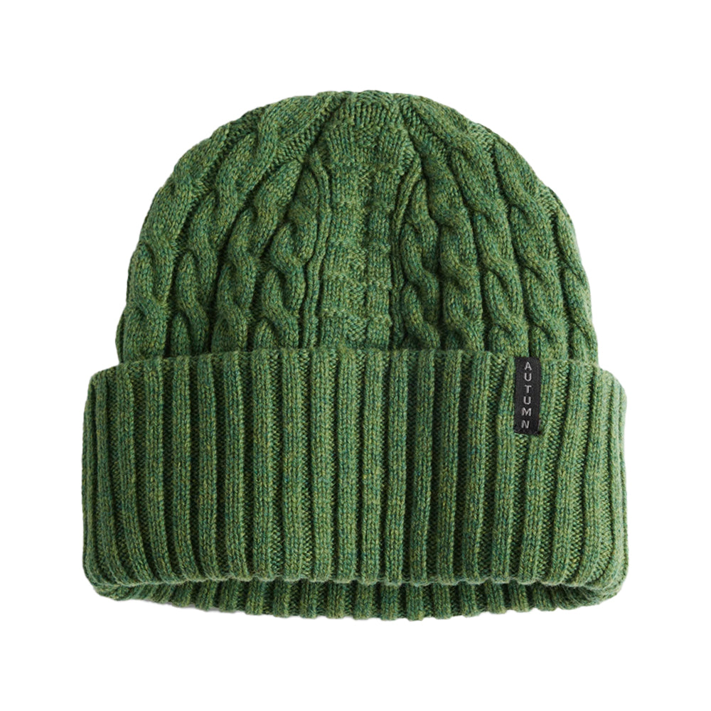 GREEN CABLE KNIT BEANIE