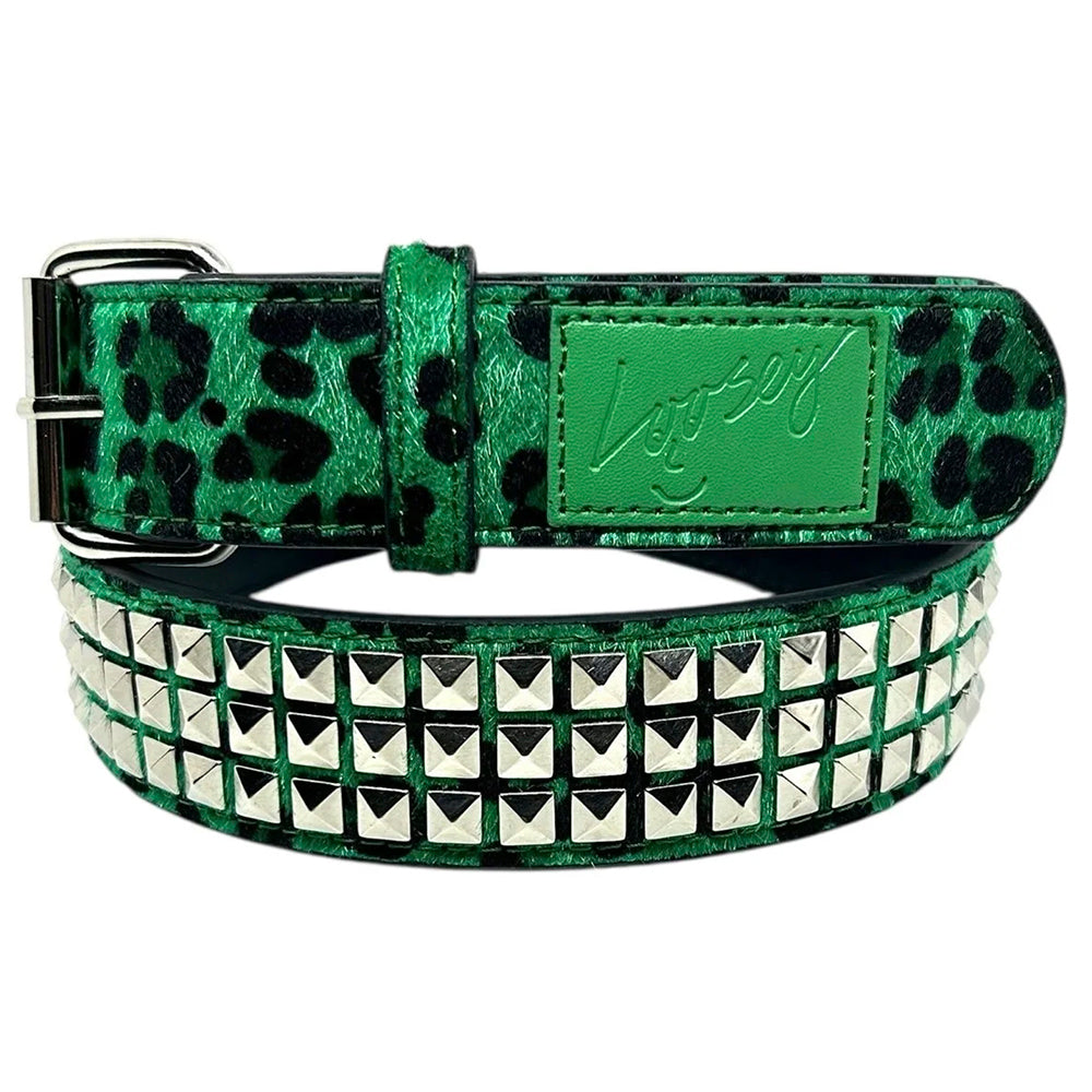 STUDDED GREEN CHEETAH BELT