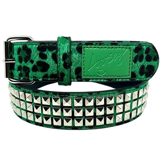 STUDDED GREEN CHEETAH BELT