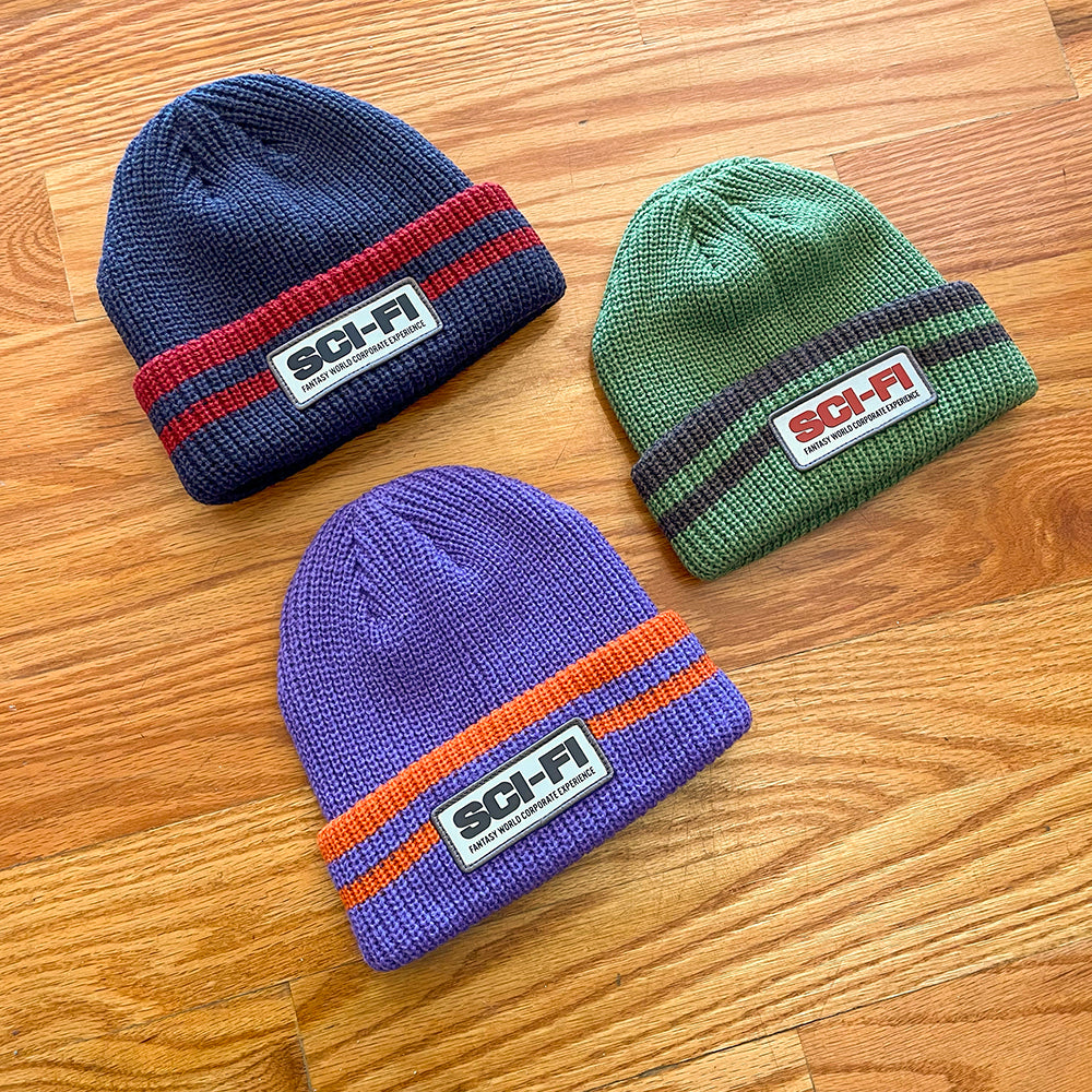 REFLECTIVE PATCH STRIPED BEANIE