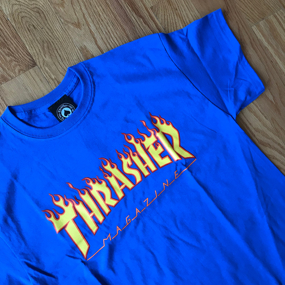 Thrasher blue outlet flame t shirt